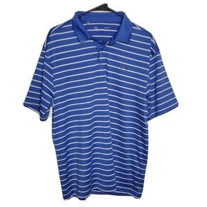 Men's Under Armour HeatGear Short Sleeve Polo Shirt Blue with White Stripes L